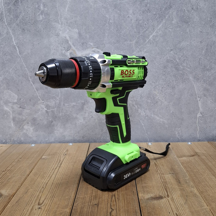 دریل چکشی شارژی صنعتی سه نظام فلزی 10 میلی متری 36 ولت باس مدل BS_5001 مجموعه 28 عددی