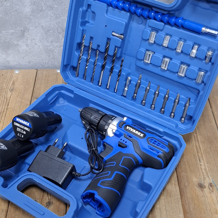 دریل پیچ گوشتی شارژی صنعتی 10 میلی متری 12 ولت ویوارکس مدل 12V کد 02 مجموعه 29 عددی