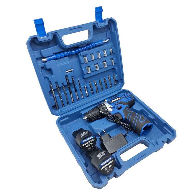 دریل پیچ گوشتی شارژی صنعتی 10 میلی متری 12 ولت ویوارکس مدل 12V کد 02 مجموعه 29 عددی