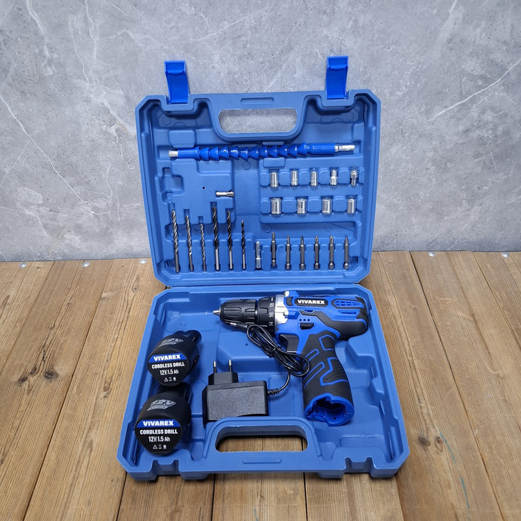 دریل پیچ گوشتی شارژی صنعتی 10 میلی متری 12 ولت ویوارکس مدل 12V کد 02 مجموعه 29 عددی