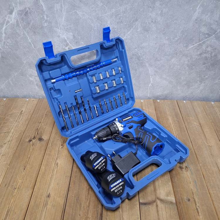 دریل پیچ گوشتی شارژی صنعتی 10 میلی متری 12 ولت ویوارکس مدل 12V کد 02 مجموعه 29 عددی