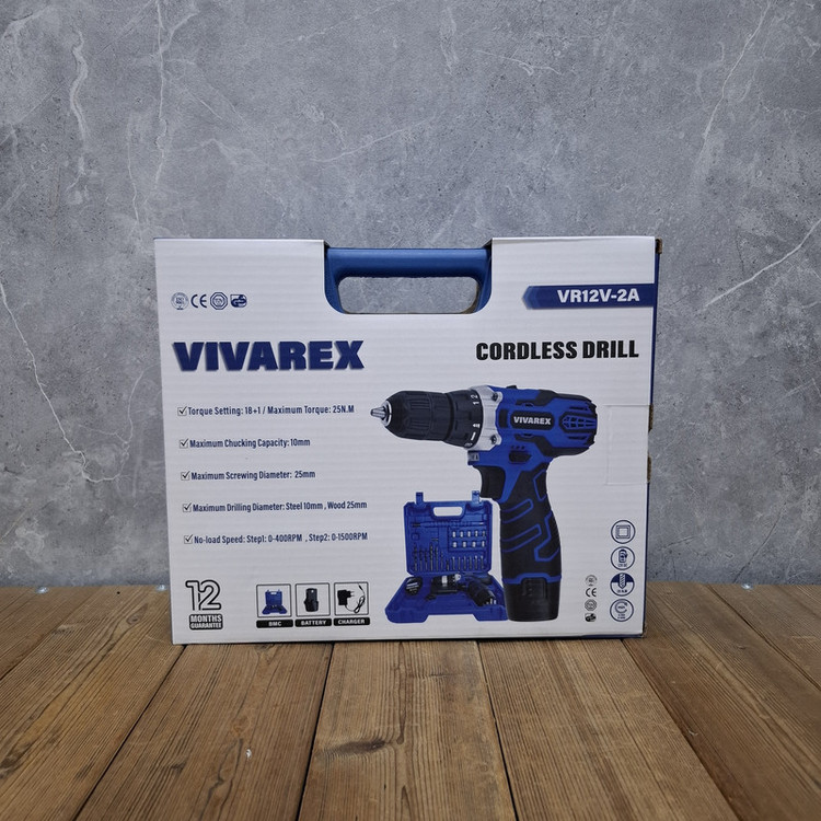 دریل پیچ گوشتی شارژی صنعتی 10 میلی متری 12 ولت ویوارکس مدل 12V کد 02 مجموعه 29 عددی