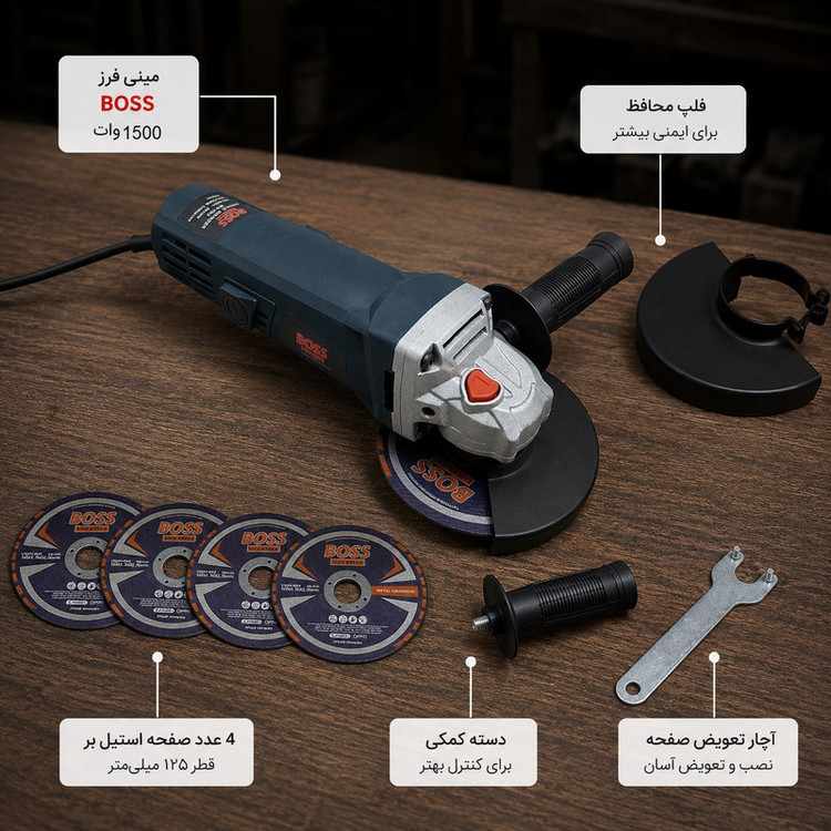 مینی فرز صنعتی 115میلی متری 1500وات باس مدل BS_802