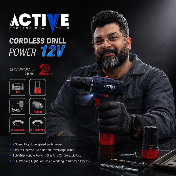 دریل پیچ گوشتی شارژی 10 میلی متری 12 ولت تک باتری اکتیو تولز مدل AC-3232