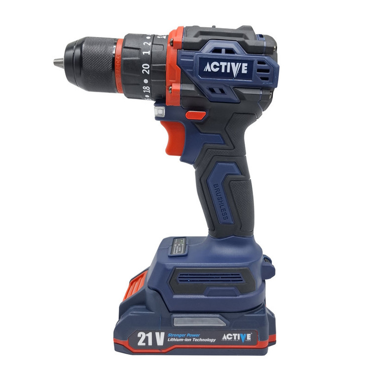 دریل چکشی شارژی صنعتی براشلس 10میلی متری 21 ولت تک باتری اکتیو مدل AC_7821CH