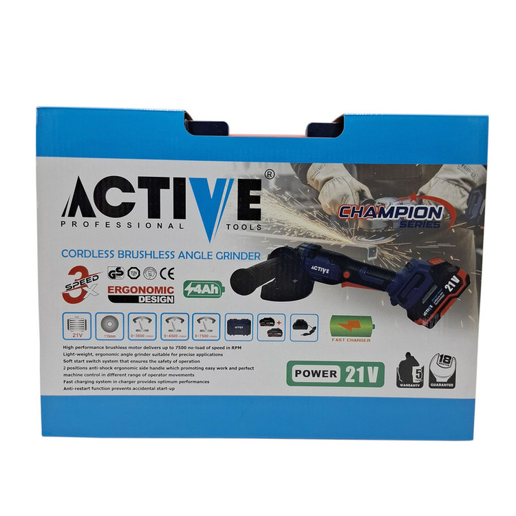 مینی فرز شارژی براشلس 115 میلی متری 21 ولت دو باتری اکتیو مدل AC_7828CH