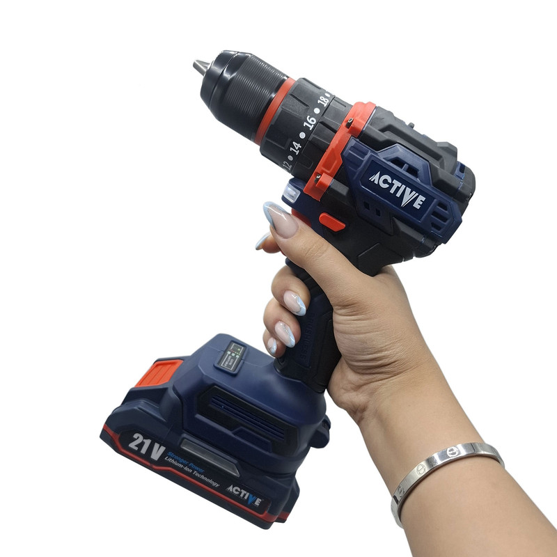 دریل چکشی شارژی براشلس 10میلی متری 21 ولت دو باتری اکتیو مدل AC_7821CH