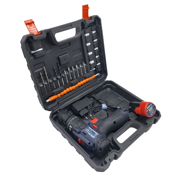 دریل چکشی شارژی صنعتی 10 میلی متری 12 ولت تک باتری اکتیو مدل AC_3112BR کد 31 مجموعه 28 عددی