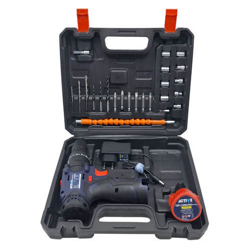 دریل چکشی شارژی صنعتی 10 میلی متری 12 ولت تک باتری اکتیو مدل AC_3112BR کد 31 مجموعه 28 عددی