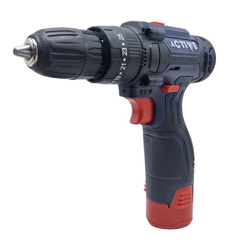 دریل چکشی شارژی صنعتی 10 میلی متری 12 ولت تک باتری اکتیو مدل AC_3112BR کد 31 مجموعه 28 عددی