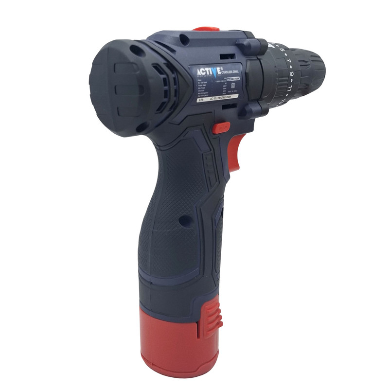 دریل چکشی شارژی 10 میلی متری 12 ولت دو باتری اکتیو مدل AC_3112BR کد 30 مجموعه 29 عددی