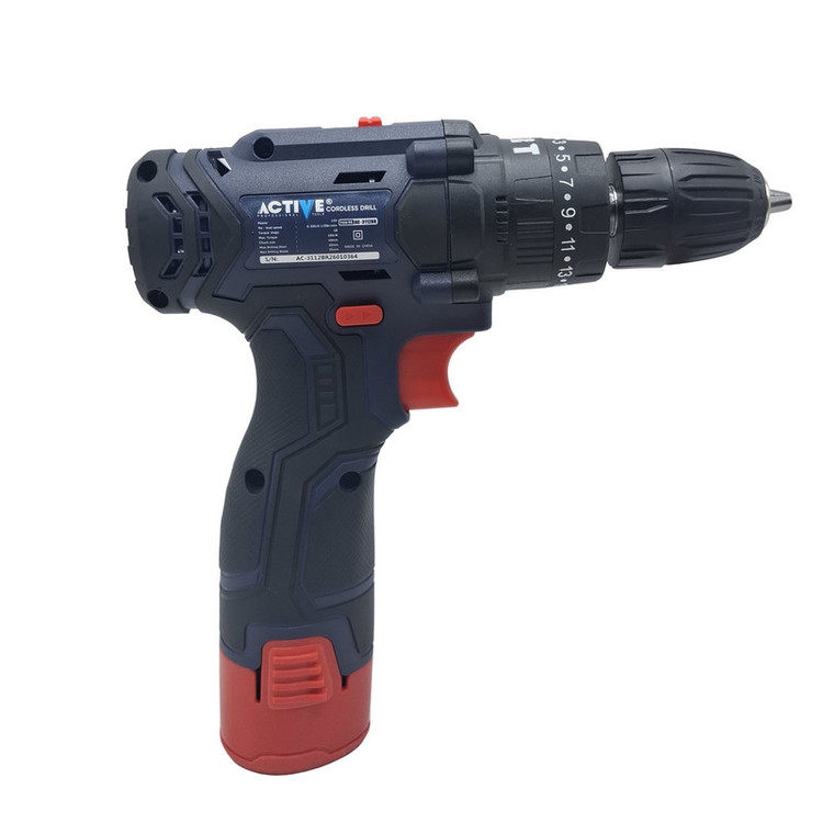 دریل چکشی شارژی 10 میلی متری 12 ولت دو باتری اکتیو مدل AC_3112BR کد 30 مجموعه 29 عددی