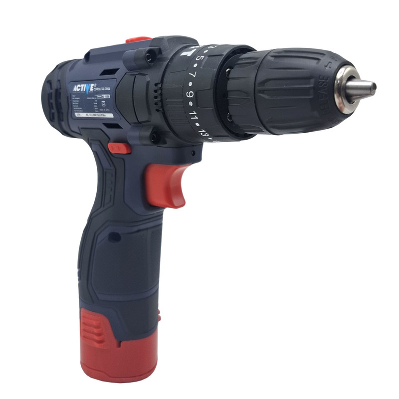 دریل چکشی شارژی 10 میلی متری 12 ولت دو باتری اکتیو مدل AC_3112BR کد 30 مجموعه 29 عددی