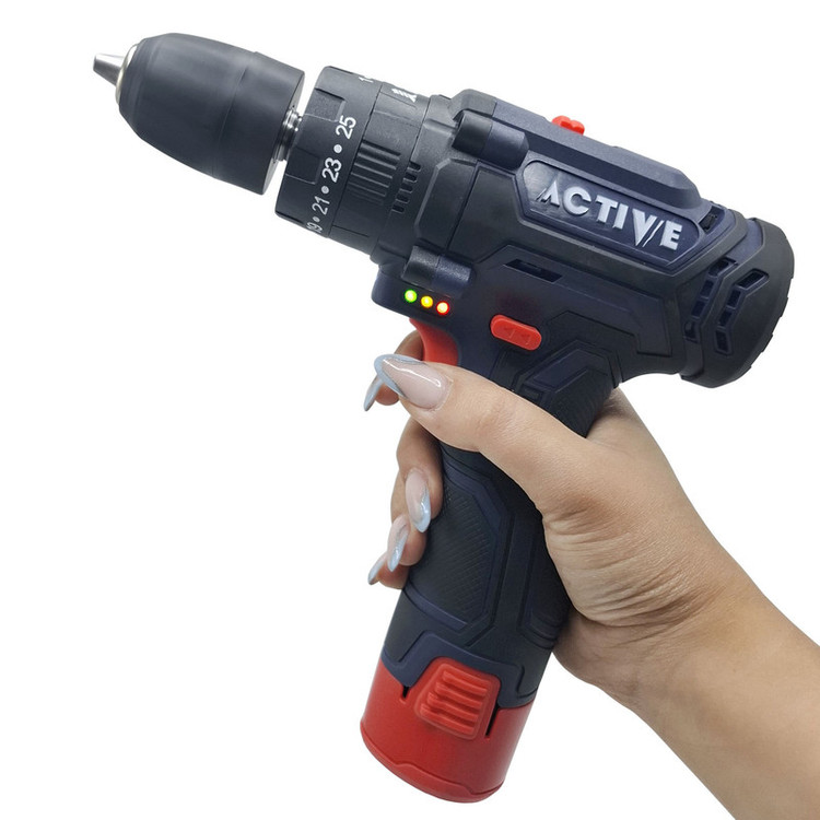 دریل چکشی شارژی 10 میلی متری 12 ولت دو باتری اکتیو مدل AC_3112BR کد 30 مجموعه 29 عددی