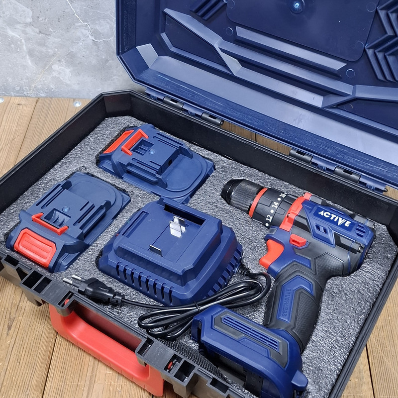 دریل چکشی شارژی براشلس 10میلی متری 21 ولت دو باتری اکتیو تولز مدل 21V/7821