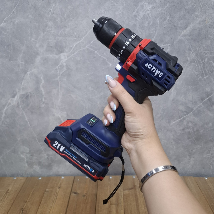 دریل چکشی شارژی براشلس 10میلی متری 21 ولت دو باتری اکتیو تولز مدل 21V/7821