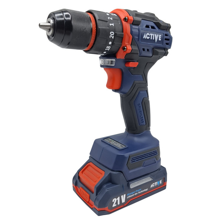 دریل چکشی شارژی صنعتی براشلس 10میلی متری 21 ولت تک باتری اکتیو مدل 7821 / 21V