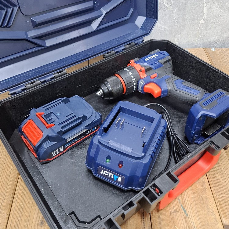 دریل چکشی شارژی صنعتی براشلس 10میلی متری 21 ولت تک باتری اکتیو مدل 7821 / 21V