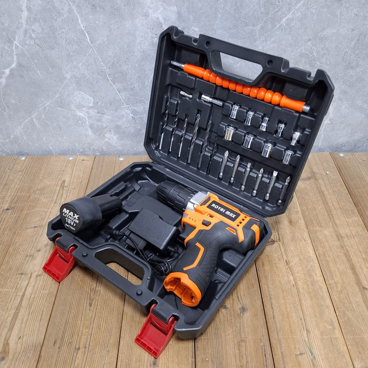 مجموعه 28 عددی دریل پیچ گوشتی شارژی صنعتی 10 میلی متری 18 ولت رویال مکس مدل 18V/LITHIUM کد 23