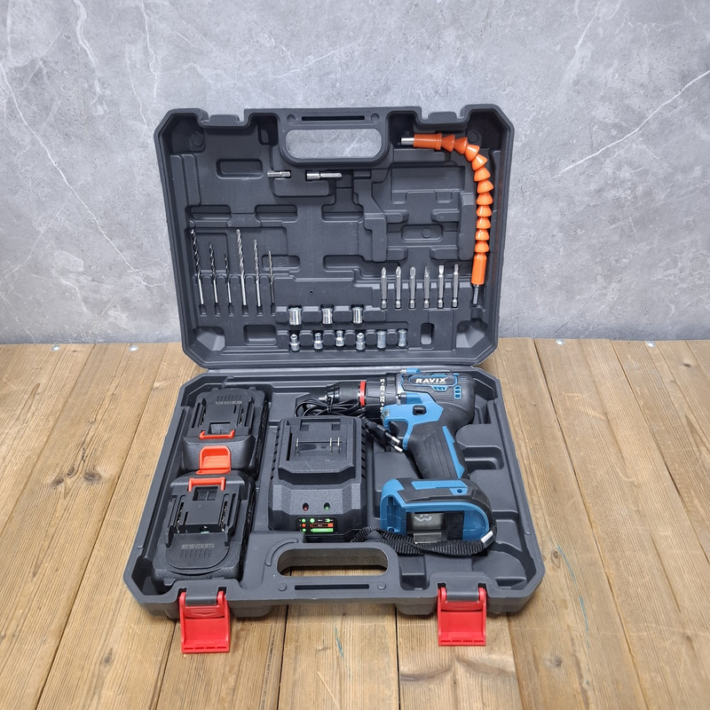 دریل چکشی شارژی صنعتی 10 میلیمتری 21 ولت دو باتری راویکس مدل 21VF/Li_ion کد 2