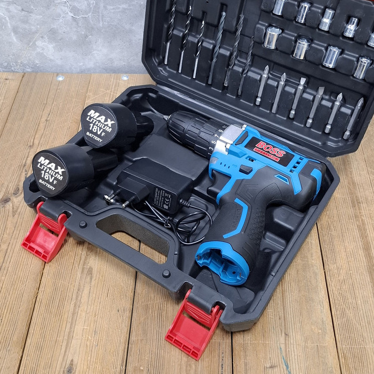 دریل پیچ گوشتی شارژی 10 میلی متری 18 ولت دو باتری باس مدل 18VF/LITHIUM کد 30 مجموعه 29 عددی