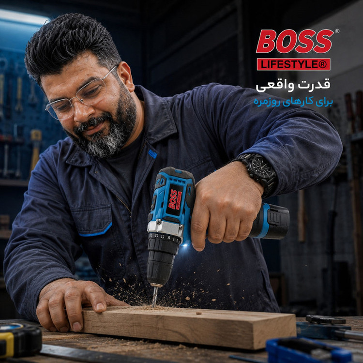 دریل پیچ گوشتی شارژی 10 میلی متری 18 ولت دو باتری باس مدل 18VF/LITHIUM کد 30 مجموعه 29 عددی