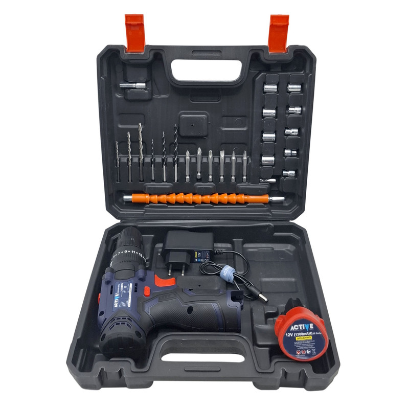 دریل چکشی شارژی صنعتی 10 میلی متری 12 ولت تک باتری اکتیو مدل 10mm کد 33 مجموعه 28 عددی