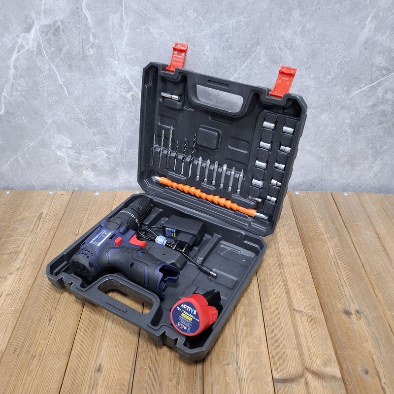 دریل چکشی شارژی صنعتی 10 میلی متری 12 ولت تک باتری اکتیو مدل 10mm کد 33 مجموعه 28 عددی