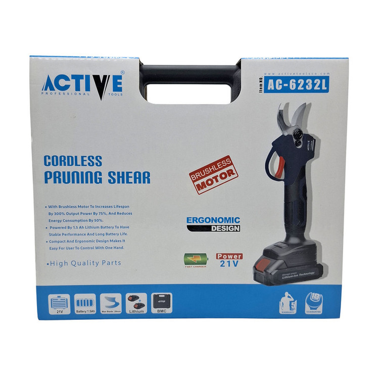 قیچی شارژی باغبانی براشلس دو باتری اکتیو مدل AC-6232L کد 42 سایز 11 اینچ